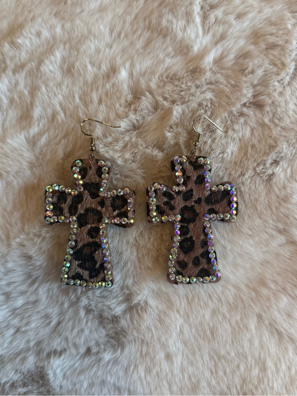 Leopard Print Cross Earrings - Brown Animal Print